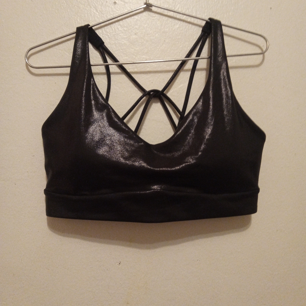 Athleta Black Shine Gloss Solace Power Vita Strappy Sports Bra